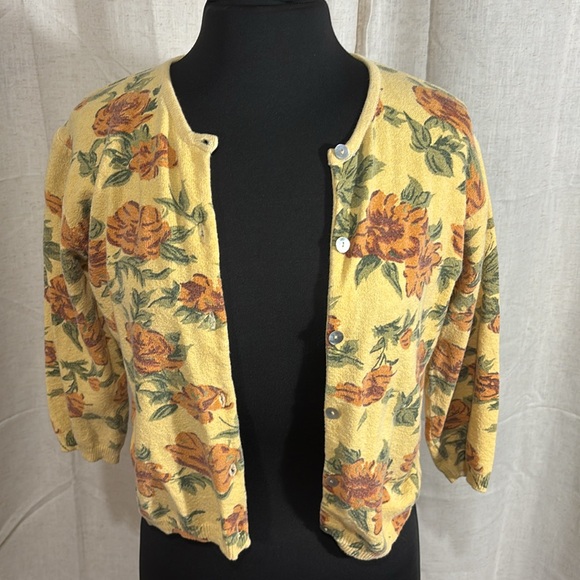 Vintage 90s Free People Yellow Floral Cardigan - Picture 5 of 6